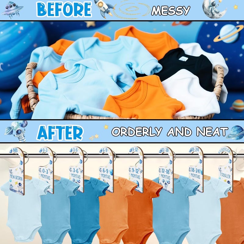 CORNER LACE Baby Closet Dividers 8PCS, Outer Space Themed Wooden Double-Sided Clothes Size Hanger Organizer from Newborn to Toddler for Nursery Decor Baby Shower Birthday Gift Blue - Image 3